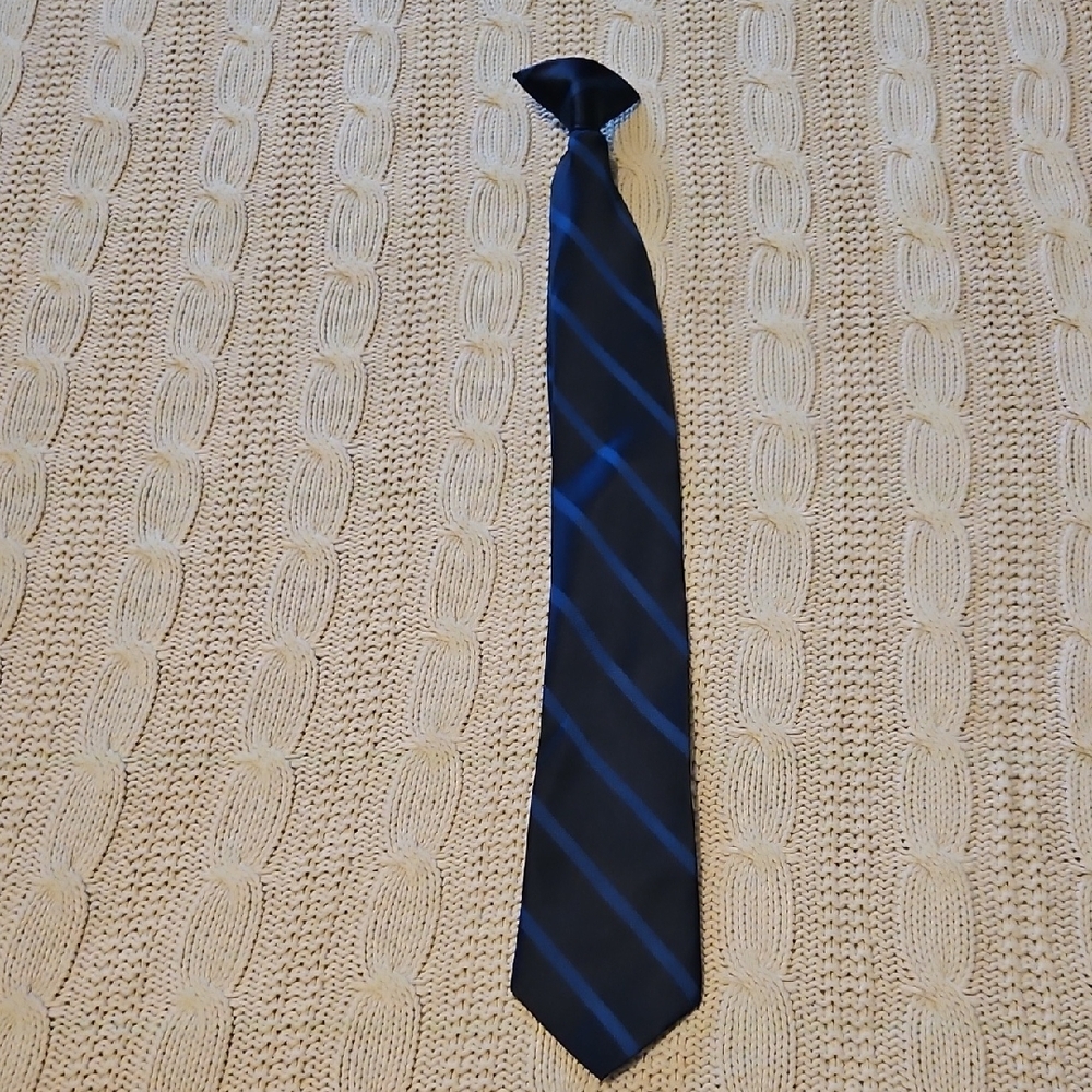 Elegant Boys Clip On Blue Striped Tie